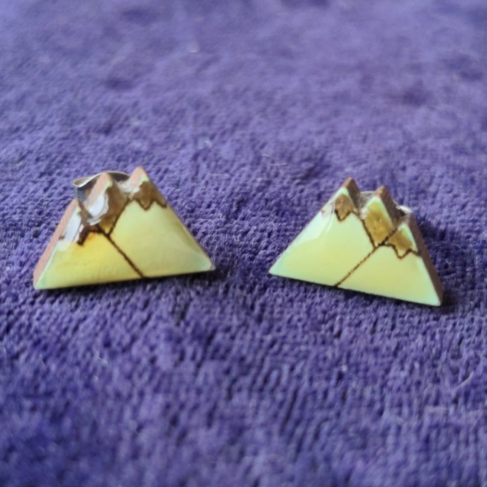 Mountain Ridge stud earrings, enamel on wood